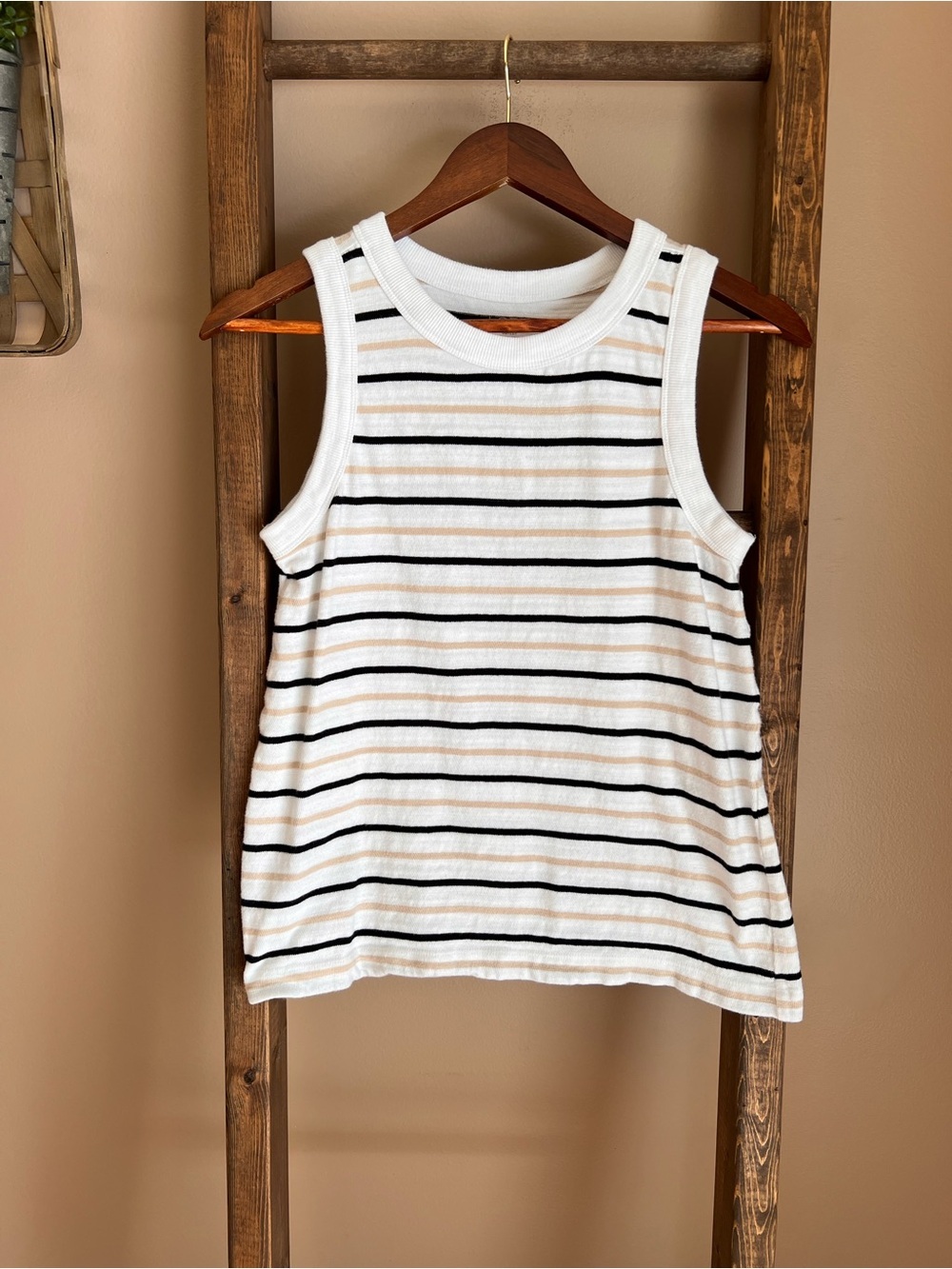 LOFT Striped Sleeveless Tank Top - White and Black